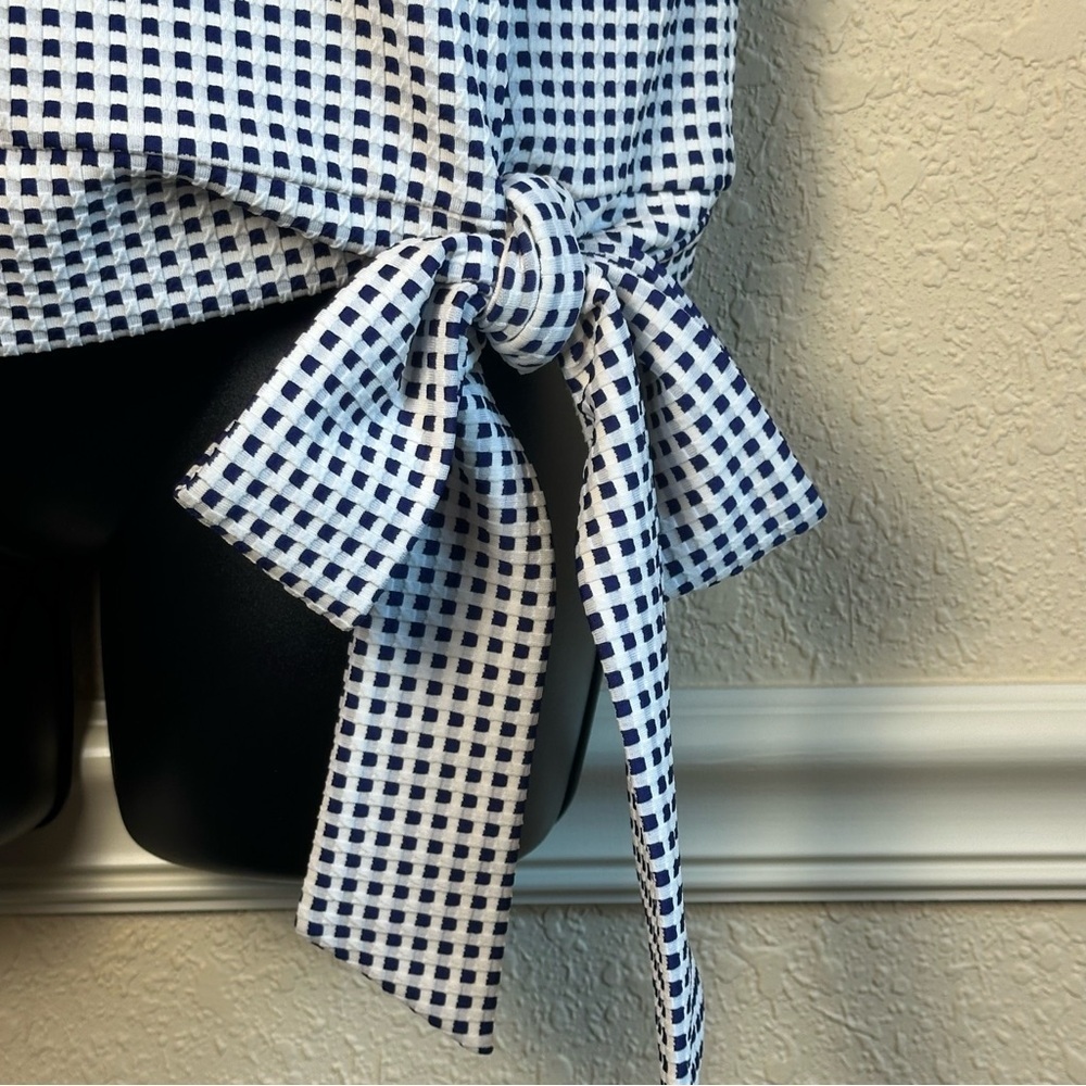 Cremieux Women's Small KNT Connie Tie Navy White Check Sleeveless Side Tie NWT - Picture 3 of 10